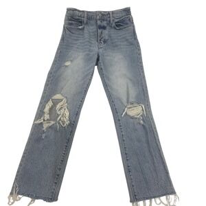 Lucky Brand size 4 High Rise Mom Jeans Women's Distressed‎ Raw Hem Medium Wash